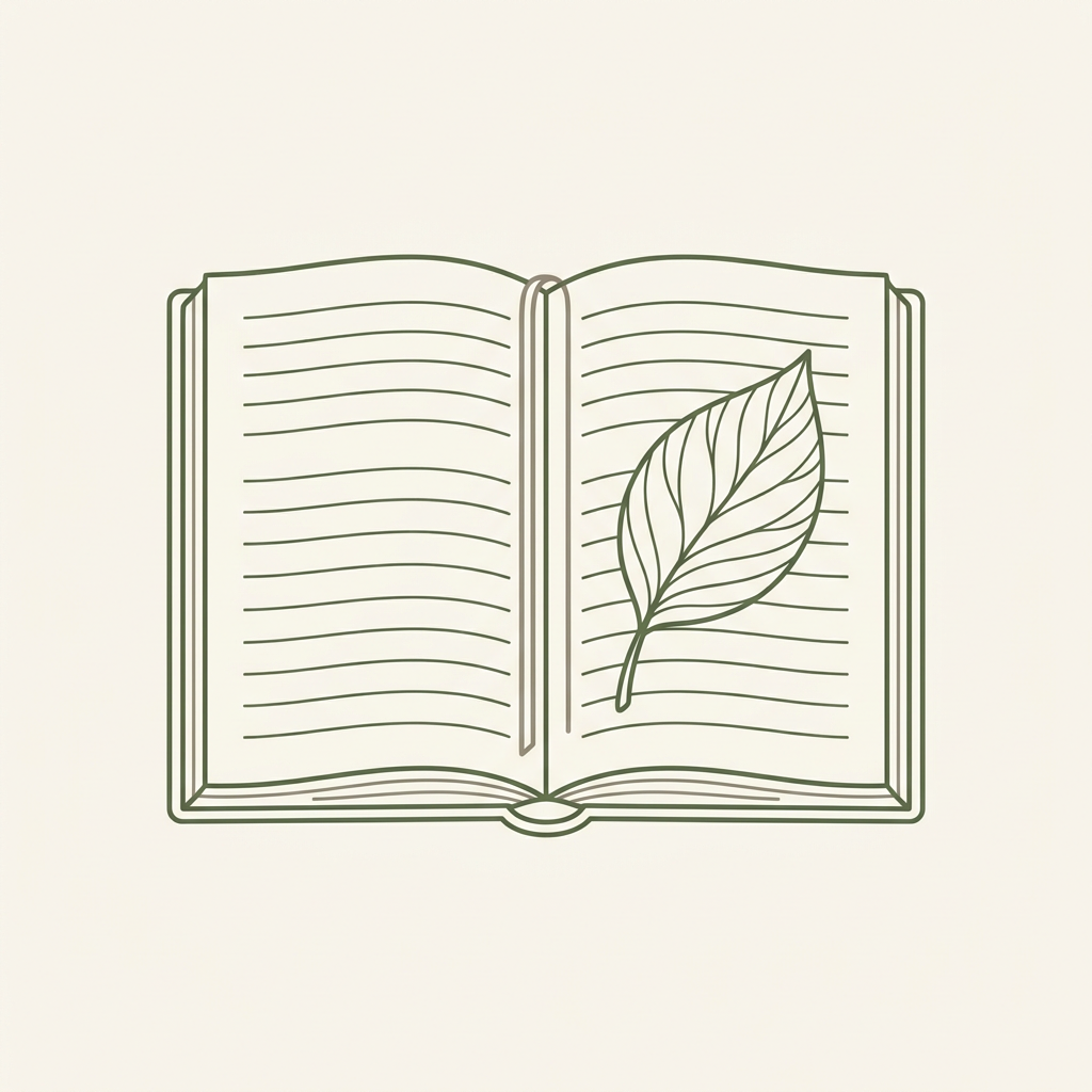 The Witness — an open journal cradling a living leaf